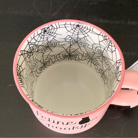 Feline Spooky Black Cat - Pink Halloween Mug with Spider Web Interior - Picture 10 of 13